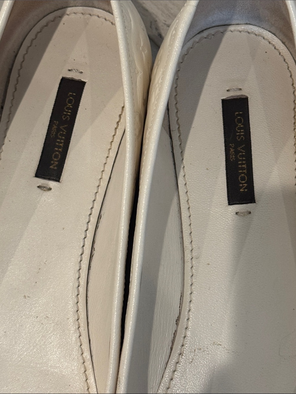 Louis Vuitton Cream Monogram Embossed Ballet Flats with Gold Accents 7 7.5 37 - Picture 3 of 7